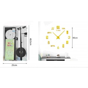 Ρολόι Τοίχου 3D DIY με αριθμούς και λέξεις Χρυσό Πλαστικό 90cm Clock Gold