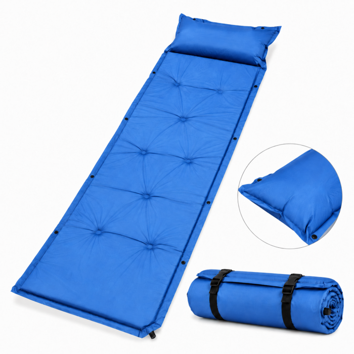 Στρώμα camping αυτοφούσκωτο με μαξιλάρι 180x60x2.5cm Μπλε