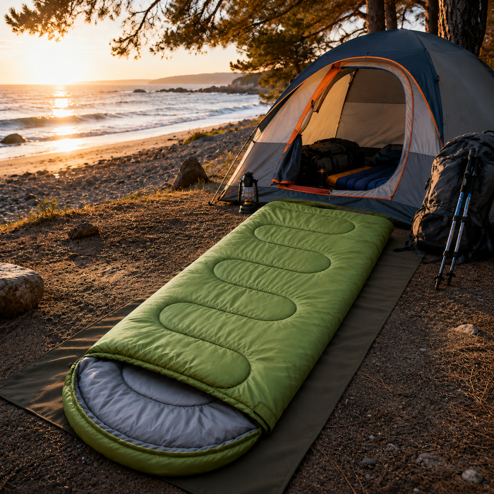Υπνόσακος Camping Πράσινο 180x75cm με Κουκούλα και Σάκο Μεταφοράς