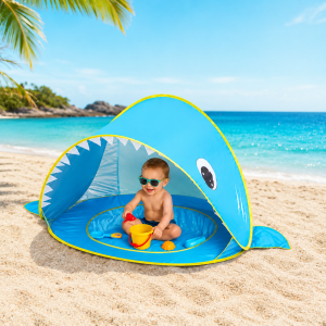 Πτυσσόμενη Παιδική Σκηνή Παραλίας Shark 120x83x70cm Γαλάζια με UV Προστασία