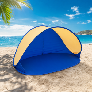 Σκίαστρο Παραλίας Αυτόματου Ανοίγματος Pop-Up UV Προστασίας 220x120cm Μπλε-Κίτρινο
