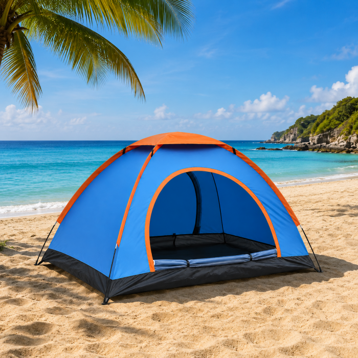 Σκηνή camping παραλίας 4 ατόμων 200x200x150cm αδιάβροχη μπλε πορτοκαλί