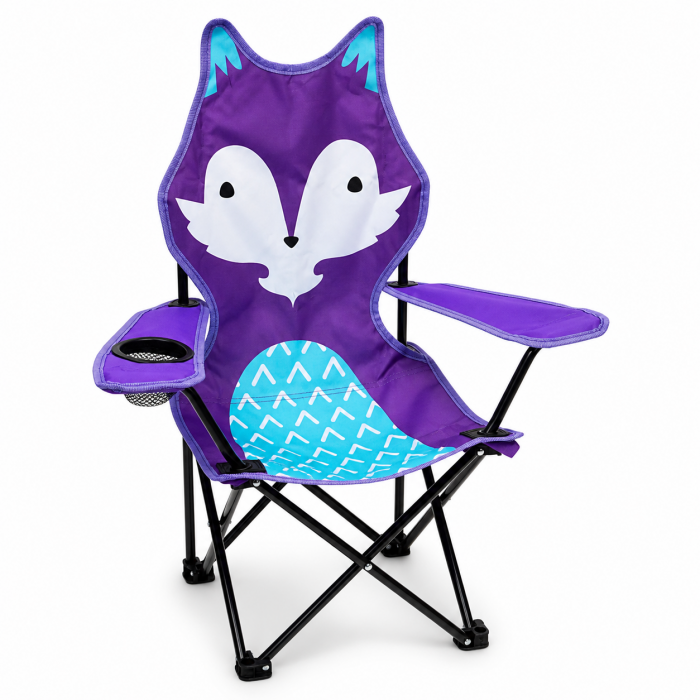 Παιδική πτυσσόμενη καρέκλα παραλίας ζωάκι μωβ με θήκη ποτηριού 54x30x75cm