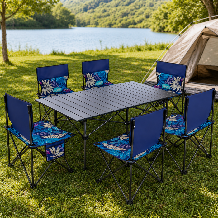 Σετ camping τραπέζι αλουμινίου με 6 πτυσσόμενες καρέκλες παραλίας