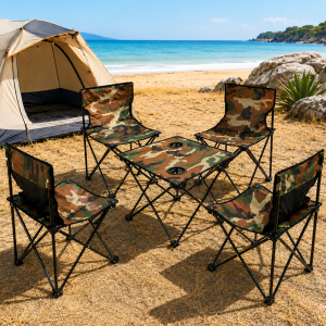 Τραπέζι Camping Μεταλλικό Παραλλαγής με 4 Πτυσσόμενες Καρέκλες και Τσάντα Μεταφοράς 36x36x56cm
