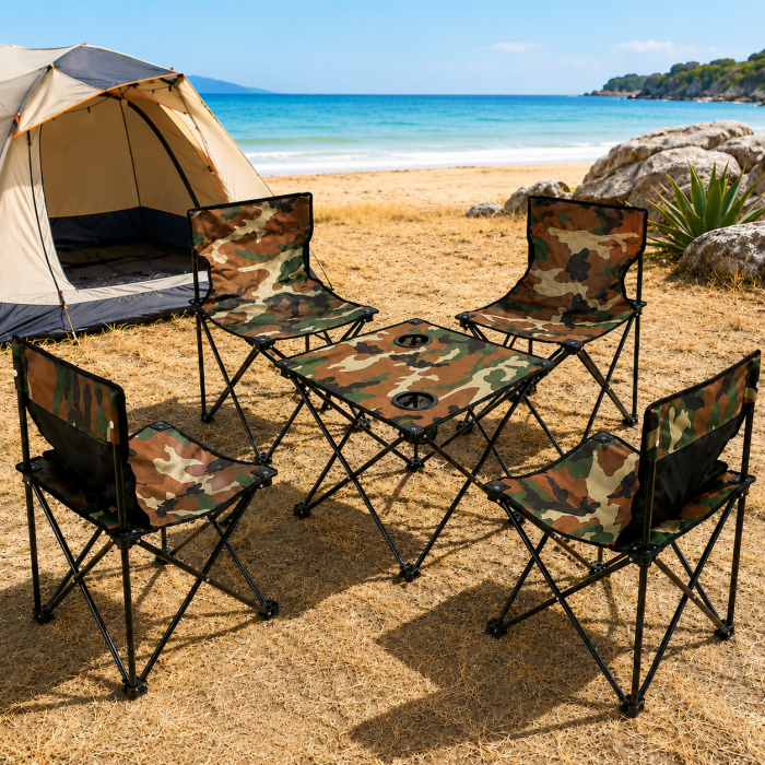 Τραπέζι camping μεταλλικό με 4 καρέκλες παραλλαγής πτυσσόμενο