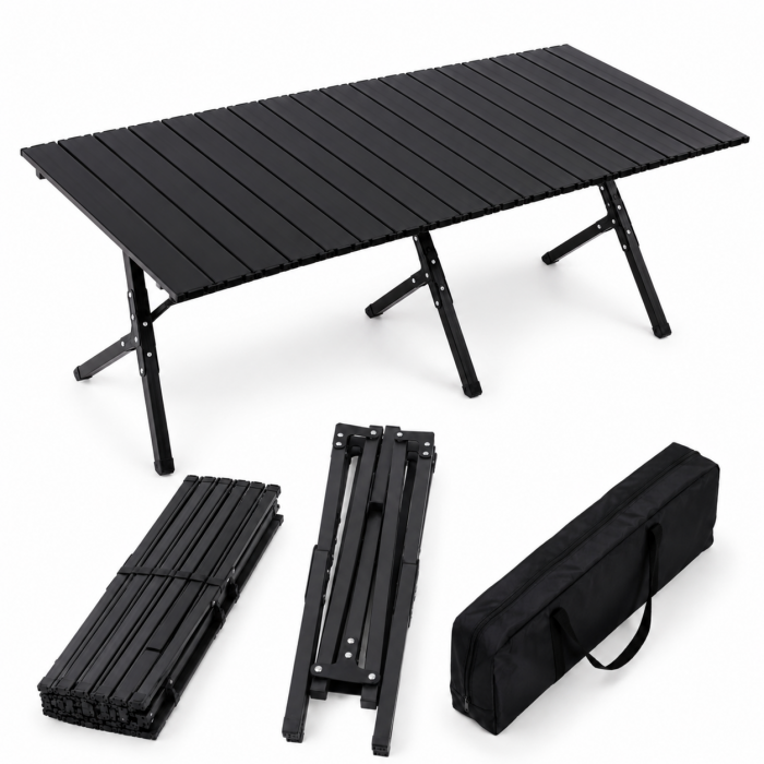 Πτυσσόμενο τραπέζι camping μεταλλικό μαύρο 120x60x45cm με τσάντα μεταφοράς