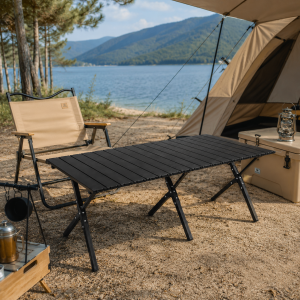 Πτυσσόμενο Τραπέζι Camping Μεταλλικό Ορθογώνιο Μαύρο με Τσάντα Μεταφοράς 120x60x45cm