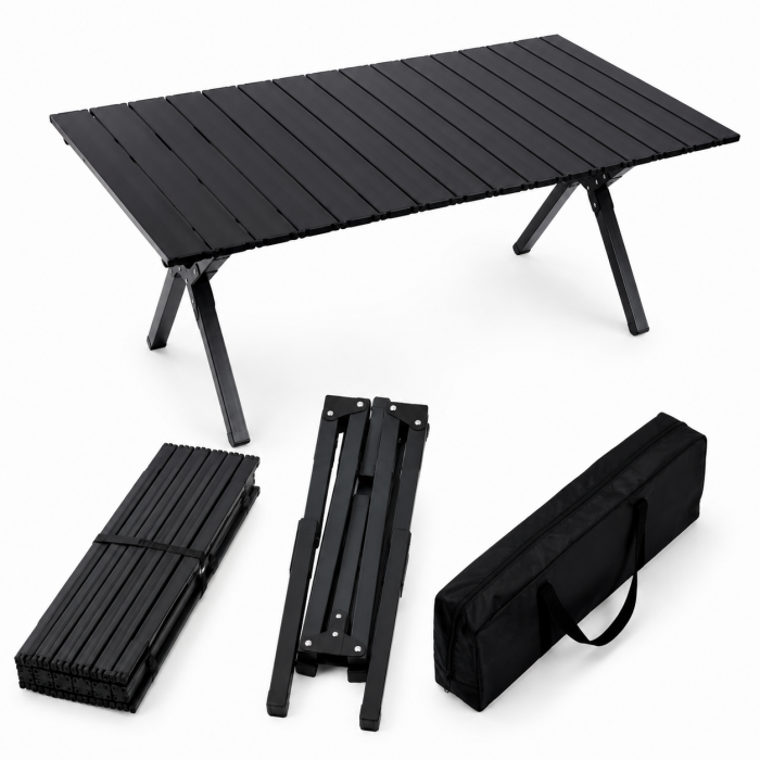Πτυσσόμενο τραπέζι camping μεταλλικό μαύρο 90x60x45cm με τσάντα μεταφοράς