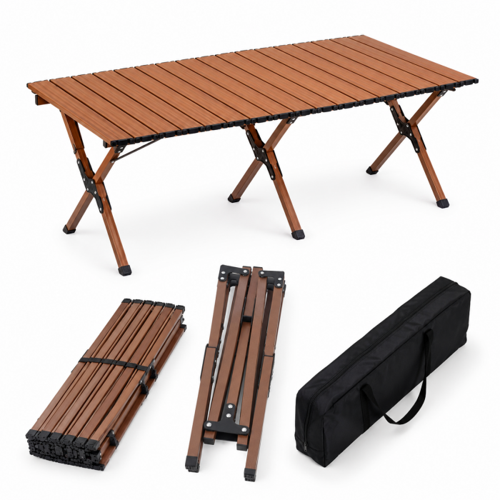 Πτυσσόμενο τραπέζι camping μεταλλικό καφέ 120x60x45cm με τσάντα μεταφοράς