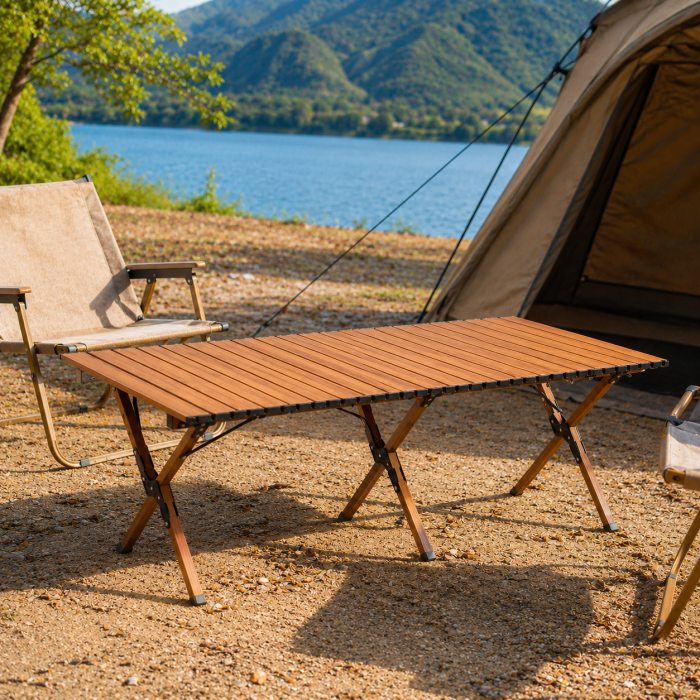 Πτυσσόμενο τραπέζι camping μεταλλικό καφέ 120x60x45cm με τσάντα μεταφοράς