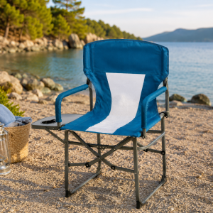 Καρέκλα Camping Πτυσσόμενη Μπλε Αδιάβροχη με Τραπεζάκι, Θήκη Ποτηριού 50x81x92cm
