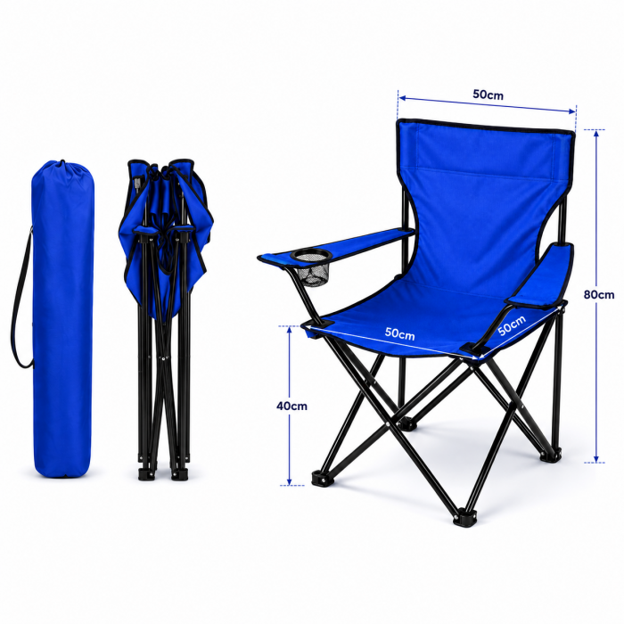 Καρέκλα Παραλίας Camping Πτυσσόμενη Μπλε 80x50x80cm με Θήκη Ποτηριού