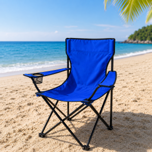 Καρέκλα Παραλίας Camping Πτυσσόμενη Μπλε 80x50x80cm με Θήκη Ποτηριού & Τσάντα Μεταφοράς
