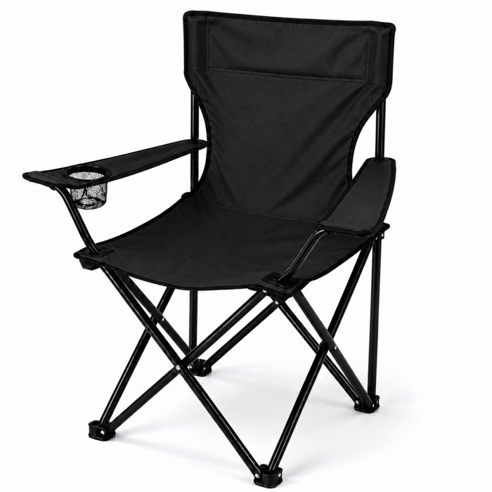 Καρέκλα Παραλίας Camping Πτυσσόμενη Μαύρο 80x50x80cm με Θήκη Ποτηριού
