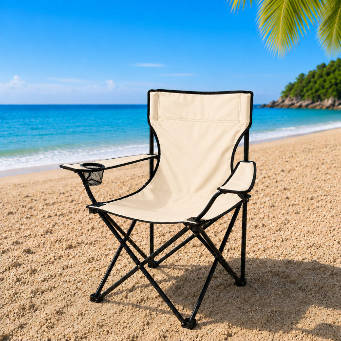 Καρέκλα Παραλίας Camping Πτυσσόμενη Μπεζ 80x50x80cm με Θήκη Ποτηριού