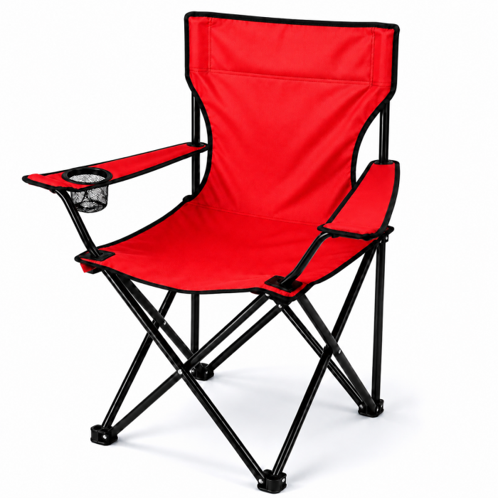 Καρέκλα Παραλίας Camping Πτυσσόμενη Κόκκινο 80x50x80cm με Θήκη Ποτηριού