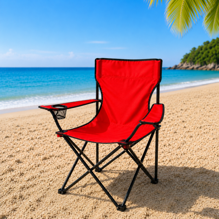Καρέκλα Παραλίας Camping Πτυσσόμενη Κόκκινο 80x50x80cm με Θήκη Ποτηριού