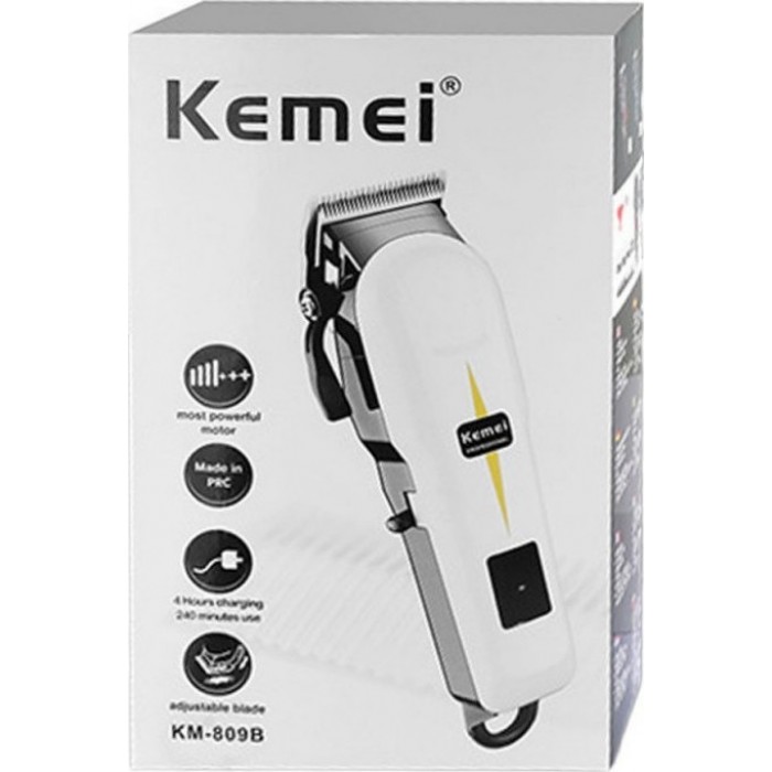 Kemei KM-809B Επαναφορτιζόμενη Κουρευτική Μηχανή Λευκή 