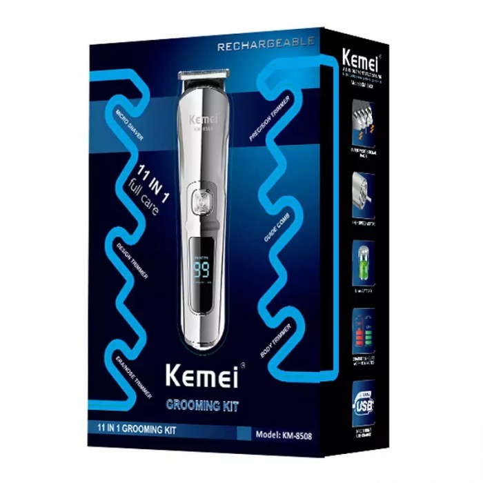 Kemei KM-8508 Σετ Επαναφορτιζόμενης Κουρευτικής Μηχανής Μαύρο 