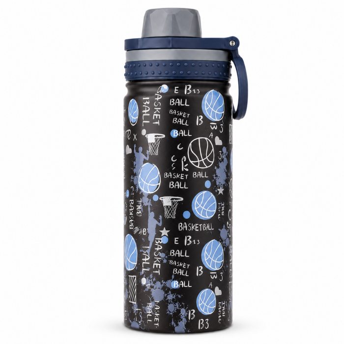 Παιδικό παγούρι θερμός ανοξείδωτο 750ml Μαύρο με σχέδιο basket