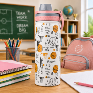 Παιδικό Παγούρι Θερμός Ανοξείδωτο 750ml Λευκό με Σχέδιο Basket 8x27cm