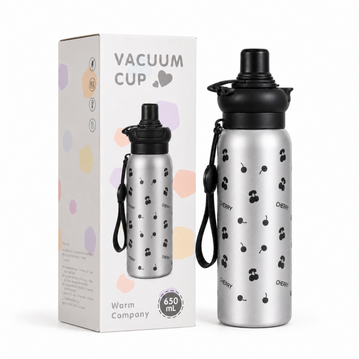 Παιδικό μπουκάλι θερμός ανοξείδωτο 650ml Cherry με καπάκι 2 τρόπων πόσης