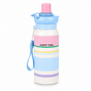 Παιδικό Μπουκάλι Θερμός Ανοξείδωτο 650ml Happy Time με Καπάκι 2 Τρόπων Πόσης