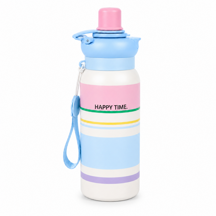 Παιδικό μπουκάλι θερμός ανοξείδωτο 650ml Happy Time με καπάκι 2 τρόπων πόσης