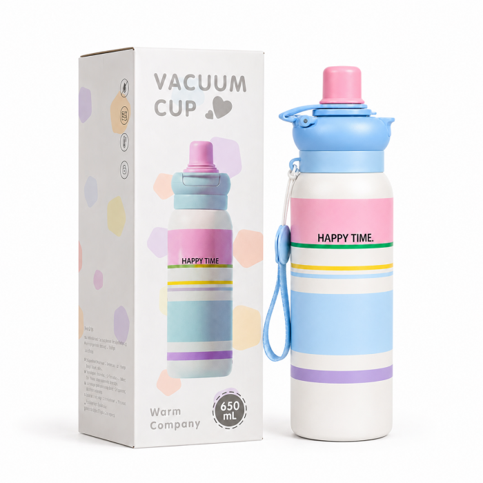 Παιδικό μπουκάλι θερμός ανοξείδωτο 650ml Happy Time με καπάκι 2 τρόπων πόσης