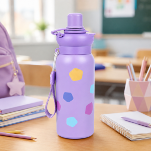 Παιδικό Μπουκάλι Θερμός Ανοξείδωτο 650ml Μωβ με Καπάκι 2 Τρόπων Πόσης