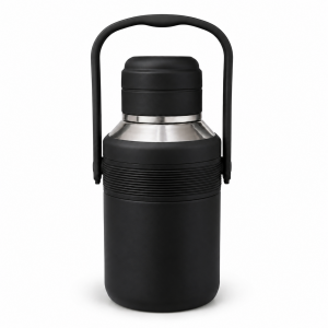 Θερμός Χειρός 1200ml Μαύρο με Λαβή, Καπάκι Ποτήρι & Διπλό Τοίχωμα