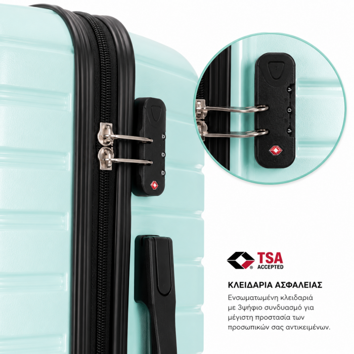 Σετ βαλίτσες ταξιδίου 3 τεμαχίων Mint Green ABS 20 24 28 ιντσών
