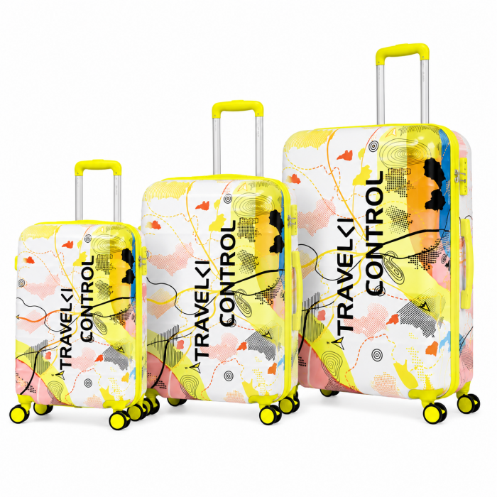 Σετ βαλίτσες ταξιδίου 3 τεμαχίων Travel Control PC Hard Shell 20 24 28 Κίτρινο