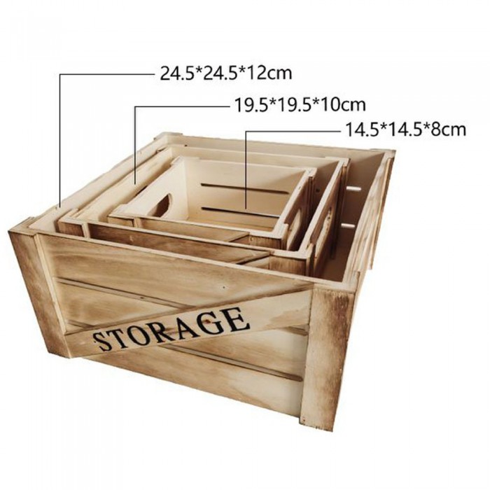 Καλάθι Ξύλινο Τετράγωνο 3 τεμαχίων σχέδιο Storeage Μπεζ