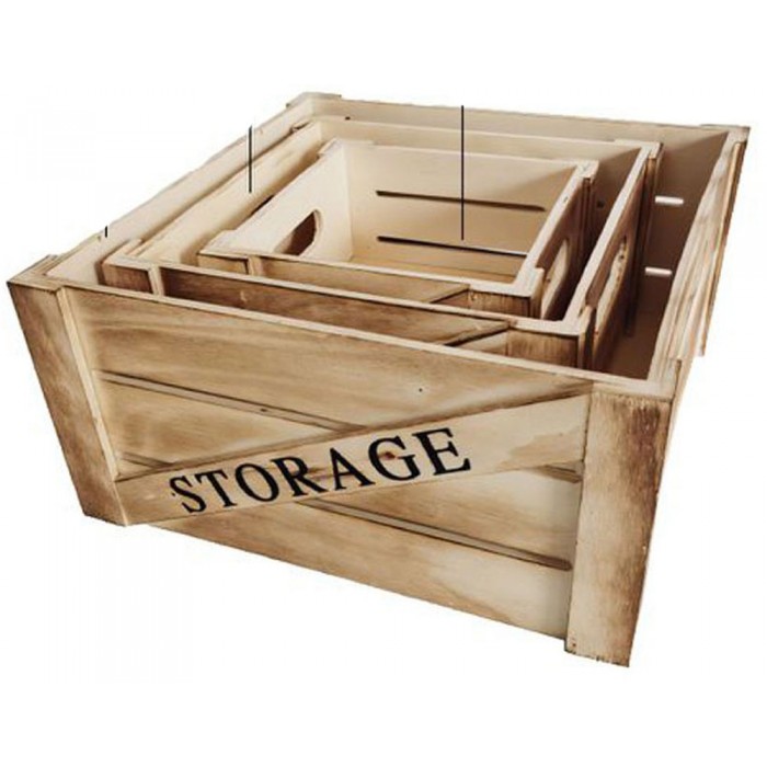 Καλάθι Ξύλινο Τετράγωνο 3 τεμαχίων σχέδιο Storeage Μπεζ