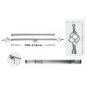 Μεταλλικό Πτυσσόμενο Κουρτινόξυλο 160-310cm Φ16-19 Ασημί