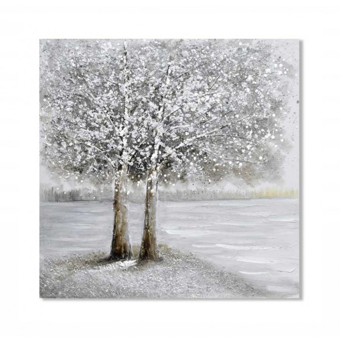 Πίνακας σε καμβά ανάγλυφο σχέδιο In art tree with silver leaves 60x60x3εκ. 