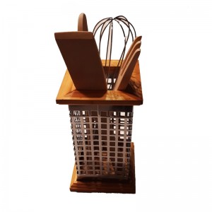 Σετ Εργαλεία Κουζίνας Mεταλλικό Νickel Σε Ξύλινη Βάση 18x11cm 96026 