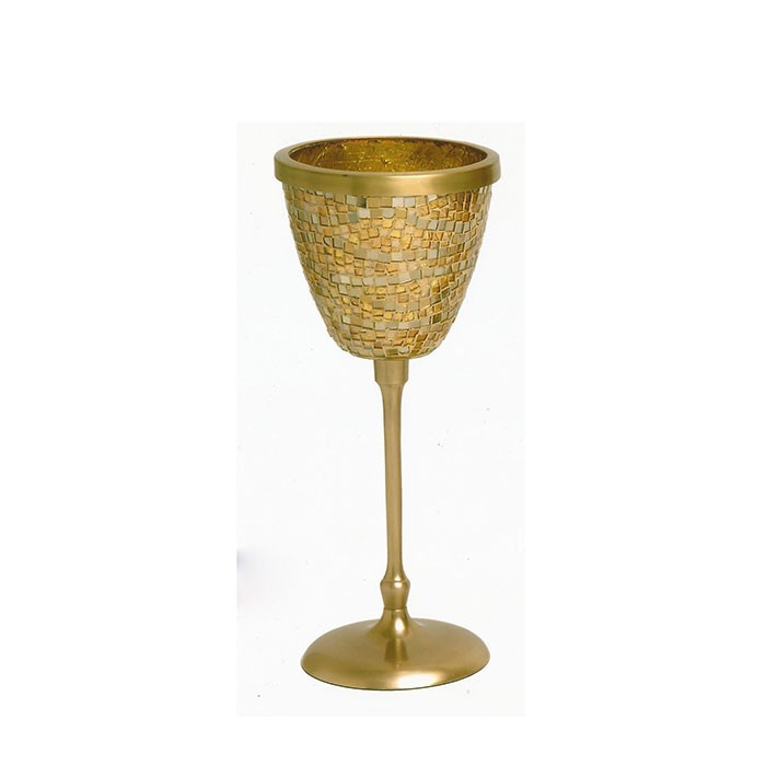 Κηροπήγιο γυάλινο με μπρούτζινη βάση 31X12εκ. Golden India GB6913