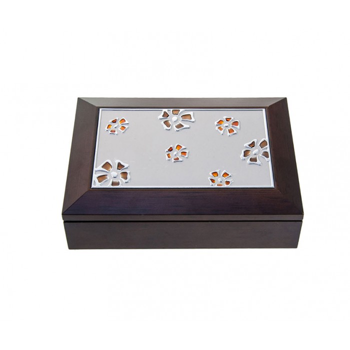 Μπιζουτιέρα ξύλινη με καθρέπτη και επάργυρο πλαίσιο 18x13x4εκ. BL-1157-4