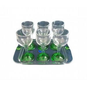 Ποτήρια λικέρ γυάλινα με δίσκο σετ 7 τεμαχίων σχέδιο Πράσινο Crystal 3A