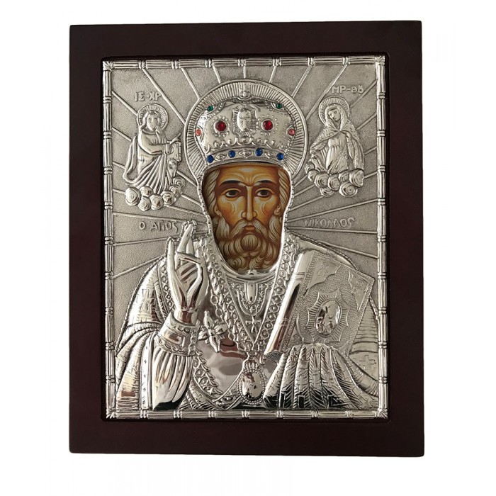 Εικόνα Αγιος Νικόλαος επάργυρη με ξύλο 27x22εκ.