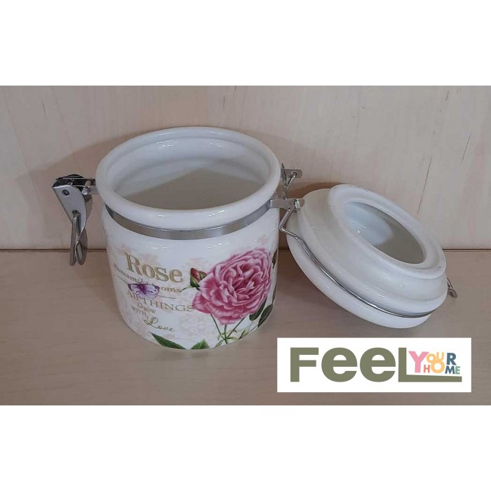 Δοχείο τροφίμων 800ml πορσελάνης με κλιπ ασφαλείας 14x11x15εκ. σχέδιο Roses