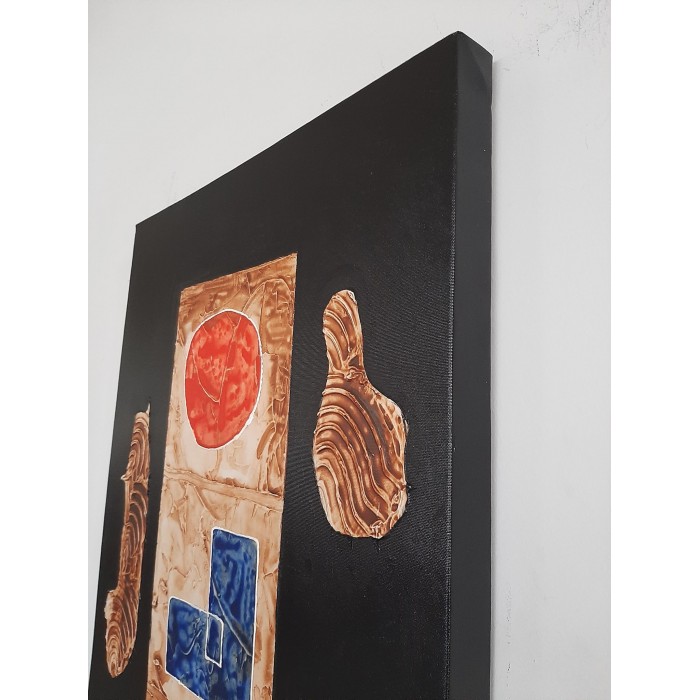 Πίνακας σε καμβά ανάγλυφο σχέδιο Abstract Colourful and Black Art 100x50x4εκ.