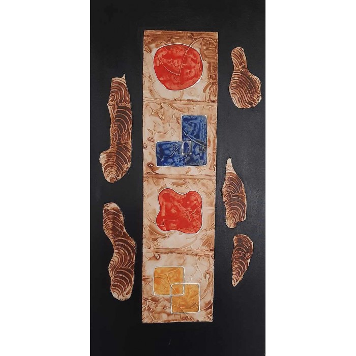 Πίνακας σε καμβά ανάγλυφο σχέδιο Abstract Colourful and Black Art 100x50x4εκ.