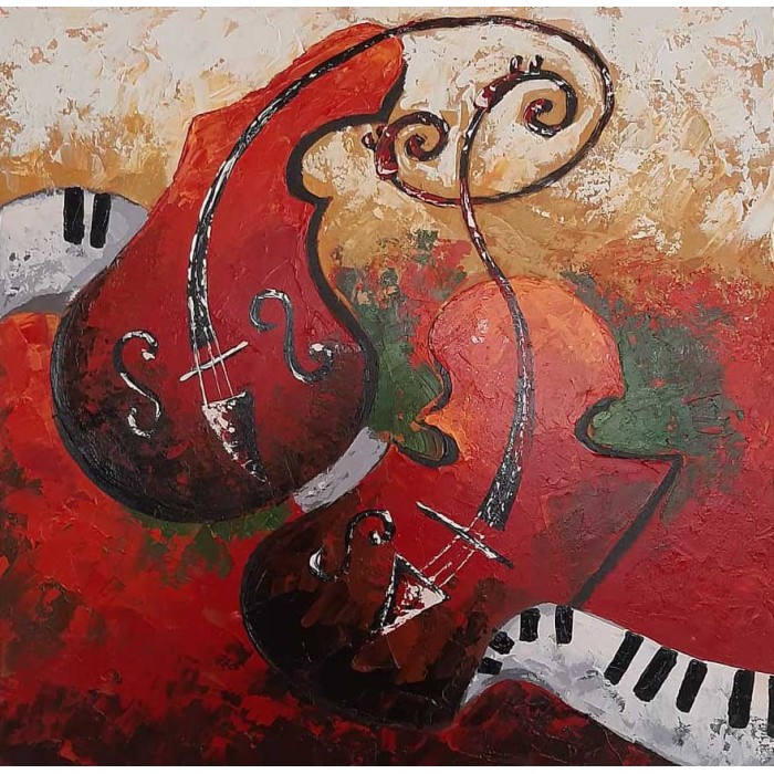 Πίνακας σε καμβά ανάγλυφο σχέδιο Musical Instruments 60x60x4εκ. YC-650