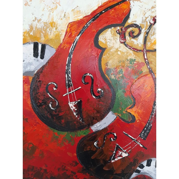 Πίνακας σε καμβά ανάγλυφο σχέδιο Musical Instruments 60x60x4εκ. YC-650