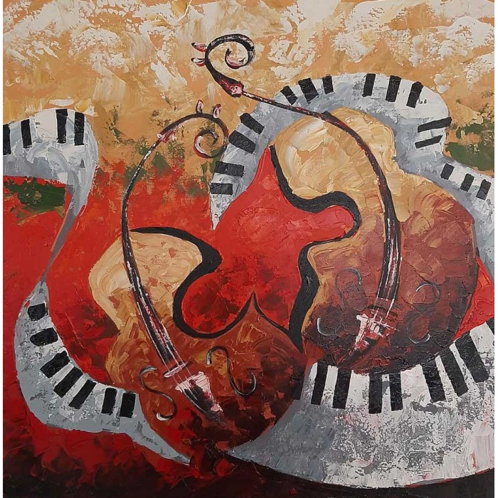Πίνακας σε καμβά ανάγλυφο σχέδιο Musical Instruments 60x60x4εκ. YC-651