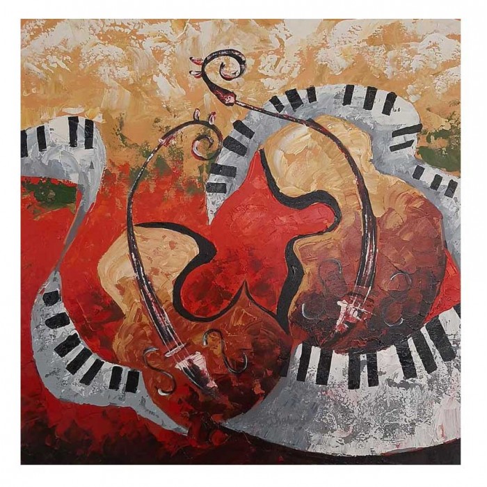 Πίνακας σε καμβά ανάγλυφο σχέδιο Musical Instruments 60x60x4εκ. YC-651